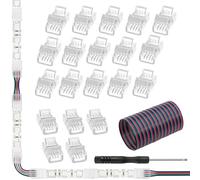 Kit de conectores de tira de LED de 4 pines de 8 mm, 15 piezas, tira de LED transparente sin horquilla para cable conector rápido, 5 tiras de LED sin horquilla para cable de extensión blanco de 16,4