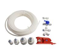 Kit de conexión de línea de agua para refrigerador con tubo de 15 m, accesorios rectos y angulares, válvula de globo de 2/4 vías, cortador de tuberías y clips, compatible con Samsung, Bosch, Siemens