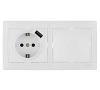 Kit de Conmutador y Base Schuko con Cargador USB 2.1A, Serie Europa, para carga electrónica y conexión segura en espacios diversos.