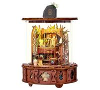 Kit de construcción de casa de muñecas en miniatura, caja mágica del tesoro musical - Puzzle 3D con visión de 360°, iluminación giratoria y arquitectura en miniatura