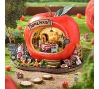 Kit de construcción de casa en Miniatura, pequeños Kits de construcción de casa de muñecas de Madera, Kit de Manualidades de minicasa de Apple con Interruptor magnético