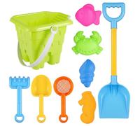 Kit de construcción de Castillos de Arena para niños pequeños, Juego de Juguetes de Playa de 9 Piezas con moldes de fácil liberación y Bolsa de Transporte de Malla, Juguetes de Caja de Arena para