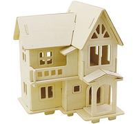 Kit de construcción de Madera 3D, casa con balcón, tamaño 15,8x17,5x19,5, Madera contrachapada, 1pc