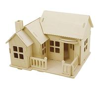 Kit de construcción de madera 3D, casa con terraza, tamaño 19 x 17,5 x 15 cm, madera contrachapada, 1 pieza