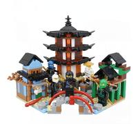 Kit de construcción de templo de pagoda japonesa, escena de guerrero samurái ninja con puente de cruce y casa zen, modelo de arquitectura modular MOC, compatible con Lego, regalo coleccionable para