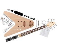 Kit de construcción guitarra eléctrica Rocktile estilo FV - DIY con cuerpo de caoba, diapasón de palisandro, 22 trastes, 2 humbuckers, clavijas DieCast, acabado natural - set de componentes