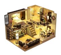 Kit de construcción para casa de muñecas en miniatura, muebles hechos a mano para casa de muñecas loft, iluminación LED y accesorios, regalo creativo (nuevo estilo chino)