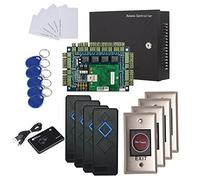 Kit de control de acceso de seguridad IP de 4 puertas con caja de metal de 110 V, lector RFID + botón de salida infrarroja + lector de registro de escritorio + llaveros RFID/tarjetas