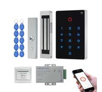 Kit de Control de Acceso WiFi Tuya - Teclado Táctil IP68 Retroiluminado con Apertura por App, Código Pin y RFID 125kHz, Electroimán 180kg (400lb) NC, Alimentación DC12V, Botón de Salida + 10 Llaveros
