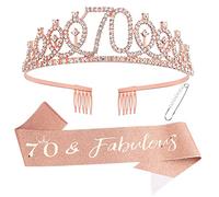 Kit de corona y fajas de cumpleaños "70 & Fabulous" - 70 cumpleaños regalos para mujeres 70 cumpleaños suministros para fiesta (oro rosa)