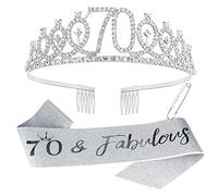 Kit de corona y fajas de cumpleaños "70 & Fabulous" - 70 cumpleaños regalos para mujeres 70 cumpleaños suministros para fiesta (plata)