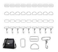 Kit de correa de 32 mm, juego de 40 piezas: mosquetones giratorios, anillos D, hebillas deslizantes, rectangulares, aleación de zinc y hierro, accesorios de costura para cinturón, bolso, bandolera