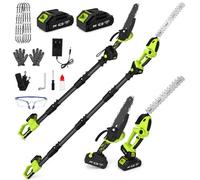 Kit de cortasetos y sierra de pértiga inalámbricos, podadora de árboles 4 en 1 a batería de 21 V con 2 baterías, mini motosierra de 6 pulgadas, cuchilla cortasetos de 400 mm