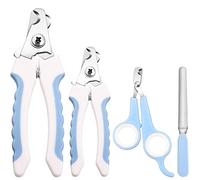 Kit de Cortaúñas de Perro de 4 Piezas Recortadoras y Cortaúñas para Mascotas con Guardia de Seguridad para Evitar Corte Demasiado y Lima de Uñas para Animales Grandes y Pequeños (Azul y Blanco)