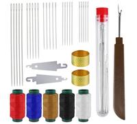 Kit de costura de 37 piezas con agujas de ojo grande de acero inoxidable - Kit de costura a mano inoxidable que incluye separador de costuras, enhebrador de agujas, hilo y dedal para principiantes y