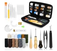 Kit de Costura de Cuero, 48 Piezas Set de Herramientas para Coser Cuero, Costurero con Agujas, Punzón de Coser, Herramientas para Reparaciones, Costura a Mano, Kit para Manualidades DIY