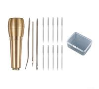 Kit de costura de cuero con mango de cobre, aguja de punzón para reparación de tiendas de campaña y zapatos, juego portátil de 14 piezas con hilo de nailon (B)