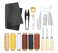 Kit de costura para cuero de 22 piezas, kit artesanal de costura a mano para cuero con agujas, hilo, tijeras y dedal, set de herramientas de reparación de cuero DIY para elaborar