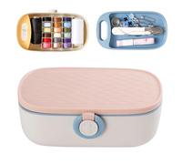 Kit de costura portátil con caja de almacenamiento, estuche de costura esencial con compartimentos y accesorios para uso doméstico y de emergencia, color rosa