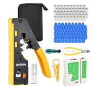 Kit de Crimpadora RJ45, Herramienta de Crimpado con Comprobador de Cables Red Tester Conector Mini Pelacables para Cables de Ethernet Reparación y Mantenimiento de Internet CAT7/CAT6A/CAT6/CAT5E/CAT5