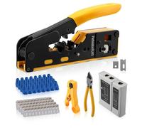 Kit de Crimpadora RJ45, RJ45 Kit Herramientas de Prensado para conectores de red CAT5/CAT6/CAT7, crimpadora con 50x Conectores Pasantes y 50x Tapas Protectoras,Conjunto de Herramientas de Red