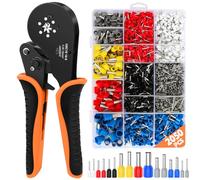 Kit de Crimpadora Terminales Eléctricos con 2050 Piezas Terminales Eléctricos 0,5-16mm², 08-16mm² (AWG30-5) Crimpadora Autoajustable de Trinquete y Pelacables para Automóviles y Electricidad