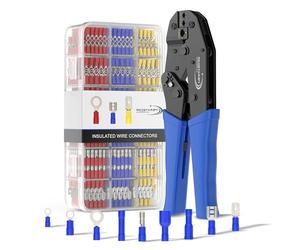 Kit de Crimpadora y Alicates de Crimpado para Terminales Eléctricos, 700 Piezas: Terminales Planos, Fundas, Conectores Redondos, Terminales de Anillo, Empalmes, para Cables de 0,50-6,00 mm²