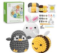 Kit De Crochet Para Principiantes,Amigurumi Kit De Crochet Para Principiantes De Cute Crochet Animals,Kits De Crochet Para Niños Y Adultos-Conejo-Pingüino-Abeja,Incluye Claros Tutoriales En Vídeo