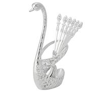 Kit de cuchara de acero inoxidable con soporte en forma de cisne, elegante organizador de almacenamiento de vajilla para cocina, comedor, aleación de zinc dorada y plateada, (Plata)