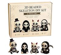 Kit de cuentas, espeluznante con instrucciones (idioma español no garantizado), 4 piezas de cuentas de calavera de Halloween, para proyectos de arte de Halloween, mini figuritas, recuerdos de