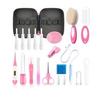 Kit de cuidado de la salud y aseo del bebé, kit esencial portátil 23 en 1 con cepillo de pelo de alivio de gas, peine, aspirador nasal para recién nacidos, niños y niñas (rosa)