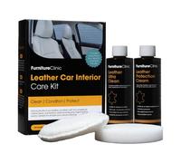 Kit de cuidado del interior de cuero del vehículo - Kit de limpieza para asientos de coche - 250 ml de limpiador y acondicionador - Apto para todo tipo de cuero y vinilo