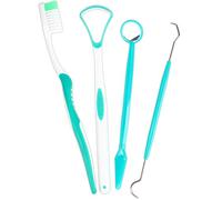 Kit de cuidado dental de 4 piezas con cepillo de dientes de cerdas suaves, raspador de lengua, espejo y púa de dientes para una limpieza interdental superior