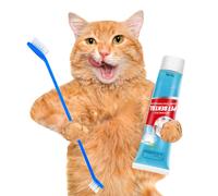 Kit de Cuidado Dental para Perros y Gatos - Set de Herramientas de Limpieza de Residuos de Comida con Pasta de Dientes Refrescante con y Cepillo de Dientes de Cabezal para Higiene Oral