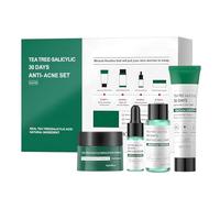 Kit de Cuidado Facial con Aceite de Árbol de Té y Ácido Salicílico para el Acné, Limpiador Facial, Crema Hidratante, Reduce la Piel Grasa y el Tamaño de los Poros, Atenúa las Marcas, Manchas de Acné