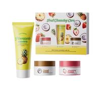 Kit de cuidado facial con fruta, limpiador blanqueador de piña, exfoliante de coco y crema hidratante de fresa, limpia profundamente, elimina las pieles muertas y deja la piel brillante