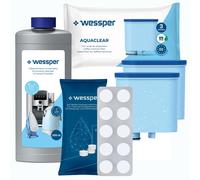 Kit de cuidado para Saeco: 2 filtros de agua + 500 ml descalcificador y pasti...
