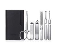Kit de cuidado personal 6 tijeras uñas portátiles con estuche viaje cuero(Black)
