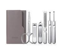 Kit de cuidado personal 6 tijeras uñas portátiles con estuche viaje cuero(Gris)