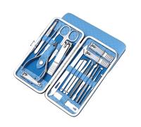 Kit de cuidado personal profesional acero inoxidable 19 piezas con estuche viaje lujo y herramientas for el las uñas(Blue)