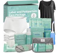 Kit de cuidado posparto para mamá (14 piezas) - Incluye bata de parto y parto, botella Peri, espuma de hamamelis, forros de almohadilla y mucho más. Con elementos esenciales de hospital para mujeres