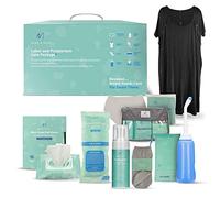 Kit de cuidado posparto para mamá (14 piezas) - Incluye bata de parto y parto, botella Peri, espuma de hamamelis, forros de almohadilla y mucho más. Con elementos esenciales de hospital para mujeres