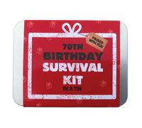 Kit de cumpleaños de lata - Divertido juego de regalo de bolsillo compacto para 16, 18, 30, 40, 50, 60, 70, 80, regalo para hombres, mujeres, amigos, familiares y colegas (lata de supervivencia de 70