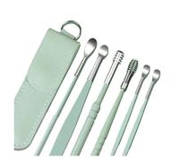 Kit de cureta para oídos de acero inoxidable Limpiador de oídos acero inoxidable con cuchara y palillo for los, kit herramientas for eliminar la cera, juego for el cuidado(Green 1)