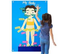 Kit de de Fieltro para niños. Tablero sensorial de 57x82cm con 30 Piezas de Cuerpo, Ayuda de enseñanza interactiva para la Creatividad de los niños, Terapia del Habla