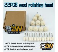 Kit de de lana de 22 piezas para herramientas de rectificado y rotativas - 10 esféricas + 6 cilíndricas 3X12Mm + 6 conicas 3X12Mm (vástago de 3Mm/1/8") para Jade/Metal/Madera