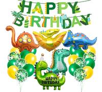 Kit de decoración de cumpleaños de dinosaurio, globo gigante de dinosaurio con pancarta de feliz cumpleaños, tema de la selva, globos verdes y amarillos para fiestas de niños