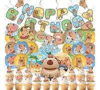 Kit de decoración de fiesta de 54 piezas, accesorios de cumpleaños de capibara para niños, decoraciones de fiesta de aquaman incluyendo pancarta de feliz cumpleaños, espiral, decoración para tartas,