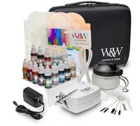 Kit de decoración de pasteles con aerógrafo más 13 colores, plantillas, estación de limpieza y estuche negro