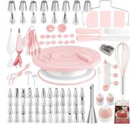 Kit de decoración de pasteles de 141 piezas con tocadiscos para tartas, 64 | Herramientas de decoración de pasteles de acero inoxidable y plástico, bolsas pasteleras y boquillas para hornear y decorar
